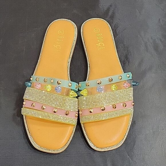 BRAND NEW ROUGE STUDDED RHINESTONES EMBELLISHMENTS SLIDE SANDAL - Picture 4 of 15